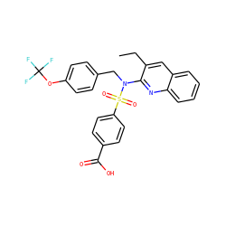 CCc1cc2ccccc2nc1N(Cc1ccc(OC(F)(F)F)cc1)S(=O)(=O)c1ccc(C(=O)O)cc1 ZINC000261081116