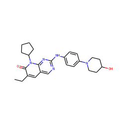 CCc1cc2cnc(Nc3ccc(N4CCC(O)CC4)cc3)nc2n(C2CCCC2)c1=O ZINC001772598149