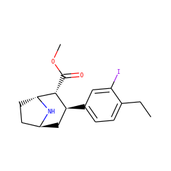 CCc1ccc([C@H]2C[C@H]3CC[C@@H](N3)[C@@H]2C(=O)OC)cc1I ZINC000100949938