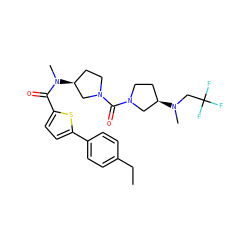 CCc1ccc(-c2ccc(C(=O)N(C)[C@H]3CCN(C(=O)N4CC[C@@H](N(C)CC(F)(F)F)C4)C3)s2)cc1 ZINC000036351874