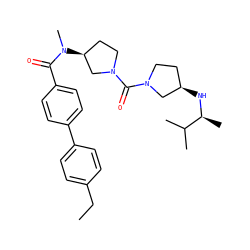 CCc1ccc(-c2ccc(C(=O)N(C)[C@H]3CCN(C(=O)N4CC[C@@H](N[C@@H](C)C(C)C)C4)C3)cc2)cc1 ZINC000003987451