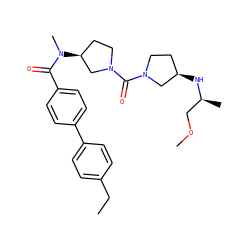 CCc1ccc(-c2ccc(C(=O)N(C)[C@H]3CCN(C(=O)N4CC[C@@H](N[C@@H](C)COC)C4)C3)cc2)cc1 ZINC000036351782