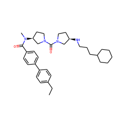 CCc1ccc(-c2ccc(C(=O)N(C)[C@H]3CCN(C(=O)N4CC[C@@H](NCCCC5CCCCC5)C4)C3)cc2)cc1 ZINC000036351676