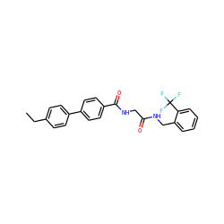 CCc1ccc(-c2ccc(C(=O)NCC(=O)NCc3ccccc3C(F)(F)F)cc2)cc1 ZINC000148850303
