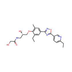 CCc1ccc(-c2nc(-c3cc(C)c(OC[C@@H](O)CNC(=O)CO)c(CC)c3)no2)cn1 ZINC000103245262