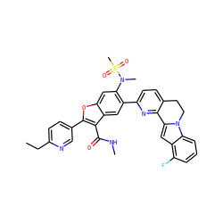 CCc1ccc(-c2oc3cc(N(C)S(C)(=O)=O)c(-c4ccc5c(n4)-c4cc6c(F)cccc6n4CC5)cc3c2C(=O)NC)cn1 ZINC000212193160