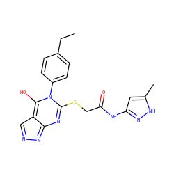 CCc1ccc(-n2c(SCC(=O)Nc3cc(C)[nH]n3)nc3nncc-3c2O)cc1 ZINC000101662601