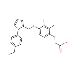CCc1ccc(-n2cccc2COc2ccc(CCC(=O)O)c(C)c2C)cc1 ZINC000225932505