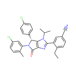 CCc1ccc(C#N)cc1-c1nc2c(n1C(C)C)[C@@H](c1ccc(Cl)cc1)N(c1cc(Cl)ccc1C)C2=O ZINC000169705425
