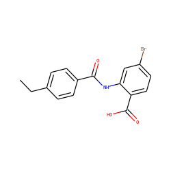 CCc1ccc(C(=O)Nc2cc(Br)ccc2C(=O)O)cc1 ZINC000066124203
