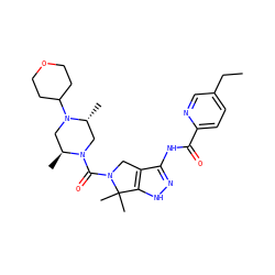 CCc1ccc(C(=O)Nc2n[nH]c3c2CN(C(=O)N2C[C@@H](C)N(C4CCOCC4)C[C@@H]2C)C3(C)C)nc1 ZINC000114184013