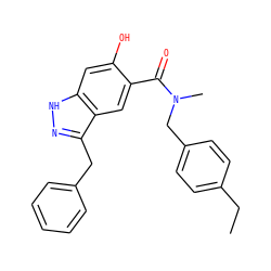 CCc1ccc(CN(C)C(=O)c2cc3c(Cc4ccccc4)n[nH]c3cc2O)cc1 ZINC000084707047