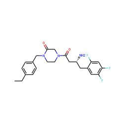 CCc1ccc(CN2CCN(C(=O)C[C@H](N)Cc3cc(F)c(F)cc3F)CC2=O)cc1 ZINC000071341071