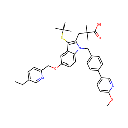 CCc1ccc(COc2ccc3c(c2)c(SC(C)(C)C)c(CC(C)(C)C(=O)O)n3Cc2ccc(-c3ccc(OC)nc3)cc2)nc1 ZINC000060326423