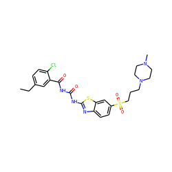 CCc1ccc(Cl)c(C(=O)NC(=O)Nc2nc3ccc(S(=O)(=O)CCCN4CCN(C)CC4)cc3s2)c1 ZINC000059151373