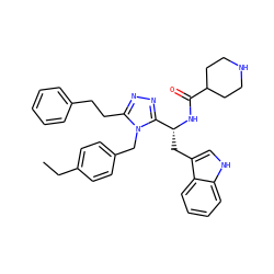 CCc1ccc(Cn2c(CCc3ccccc3)nnc2[C@@H](Cc2c[nH]c3ccccc23)NC(=O)C2CCNCC2)cc1 ZINC000014970602