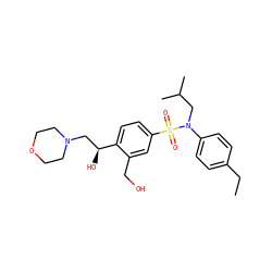 CCc1ccc(N(CC(C)C)S(=O)(=O)c2ccc([C@@H](O)CN3CCOCC3)c(CO)c2)cc1 ZINC000142179506