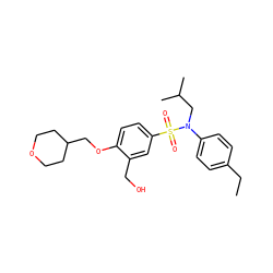 CCc1ccc(N(CC(C)C)S(=O)(=O)c2ccc(OCC3CCOCC3)c(CO)c2)cc1 ZINC000142250256