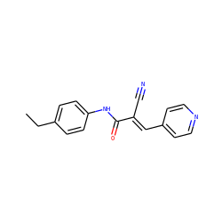 CCc1ccc(NC(=O)/C(C#N)=C/c2ccncc2)cc1 ZINC000007159234