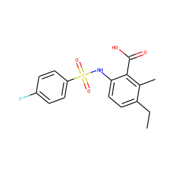 CCc1ccc(NS(=O)(=O)c2ccc(F)cc2)c(C(=O)O)c1C ZINC000014965037