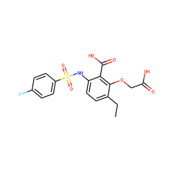 CCc1ccc(NS(=O)(=O)c2ccc(F)cc2)c(C(=O)O)c1OCC(=O)O ZINC000014965099