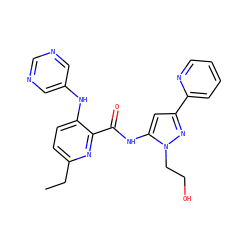 CCc1ccc(Nc2cncnc2)c(C(=O)Nc2cc(-c3ccccn3)nn2CCO)n1 ZINC000096167405