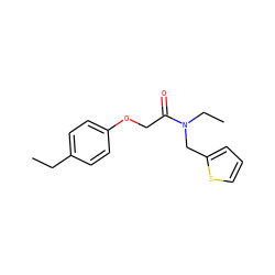 CCc1ccc(OCC(=O)N(CC)Cc2cccs2)cc1 ZINC000302050326