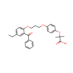 CCc1ccc(OCCCOc2ccc(OC(C)(C)C(=O)O)cc2)c(C(=O)c2ccccc2)c1 ZINC000034717701
