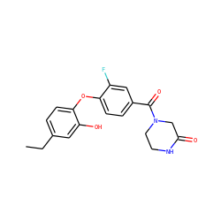 CCc1ccc(Oc2ccc(C(=O)N3CCNC(=O)C3)cc2F)c(O)c1 ZINC000095579649
