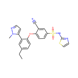 CCc1ccc(Oc2ccc(S(=O)(=O)Nc3nccs3)cc2C#N)c(-c2ccnn2C)c1 ZINC000095608638