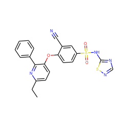 CCc1ccc(Oc2ccc(S(=O)(=O)Nc3ncns3)cc2C#N)c(-c2ccccc2)n1 ZINC000095584699