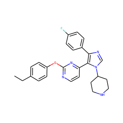 CCc1ccc(Oc2nccc(-c3c(-c4ccc(F)cc4)ncn3C3CCNCC3)n2)cc1 ZINC000036127083
