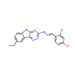 CCc1ccc2[nH]c3nc(N/N=C/c4ccc(O)cc4O)nnc3c2c1 ZINC000005030940