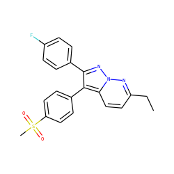 CCc1ccc2c(-c3ccc(S(C)(=O)=O)cc3)c(-c3ccc(F)cc3)nn2n1 ZINC000028392551