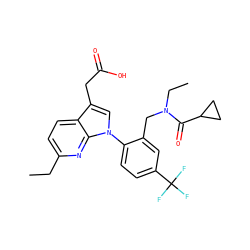 CCc1ccc2c(CC(=O)O)cn(-c3ccc(C(F)(F)F)cc3CN(CC)C(=O)C3CC3)c2n1 ZINC000208711574