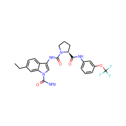 CCc1ccc2c(NC(=O)N3CCC[C@H]3C(=O)Nc3cccc(OC(F)(F)F)c3)cn(C(N)=O)c2c1 ZINC000148095867