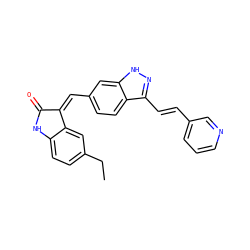 CCc1ccc2c(c1)/C(=C\c1ccc3c(/C=C/c4cccnc4)n[nH]c3c1)C(=O)N2 ZINC000096273701