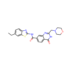 CCc1ccc2nc(NC(=O)c3ccc4c(=O)[nH]c(CN5CCOCC5)nc4c3)sc2c1 ZINC000025778099
