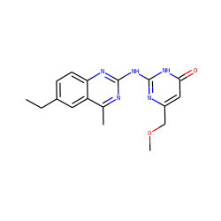 CCc1ccc2nc(Nc3nc(COC)cc(=O)[nH]3)nc(C)c2c1 ZINC000017837522