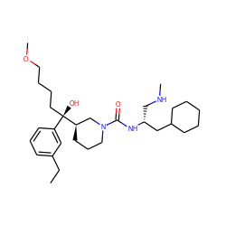 CCc1cccc([C@](O)(CCCCOC)[C@@H]2CCCN(C(=O)N[C@H](CNC)CC3CCCCC3)C2)c1 ZINC000040424343