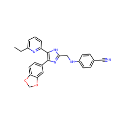 CCc1cccc(-c2[nH]c(CNc3ccc(C#N)cc3)nc2-c2ccc3c(c2)OCO3)n1 ZINC000028656302