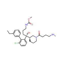 CCc1cccc(-c2c(Cl)cccc2[C@@](O)(CCCNC(=O)OC)[C@@H]2CCCN(C(=O)CCCNC)C2)c1 ZINC000144399707