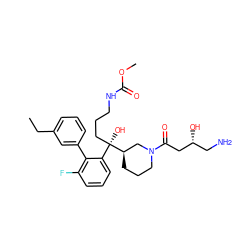 CCc1cccc(-c2c(F)cccc2[C@@](O)(CCCNC(=O)OC)[C@@H]2CCCN(C(=O)C[C@H](O)CN)C2)c1 ZINC000144503063