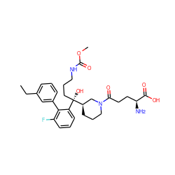 CCc1cccc(-c2c(F)cccc2[C@@](O)(CCCNC(=O)OC)[C@@H]2CCCN(C(=O)CC[C@H](N)C(=O)O)C2)c1 ZINC000144415831