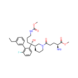 CCc1cccc(-c2c(F)cccc2[C@@](O)(CCCNC(=O)OC)[C@@H]2CCCN(C(=O)CC[C@H](N)C(=O)OC)C2)c1 ZINC000144382938