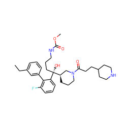 CCc1cccc(-c2c(F)cccc2[C@@](O)(CCCNC(=O)OC)[C@@H]2CCCN(C(=O)CCC3CCNCC3)C2)c1 ZINC000059031088