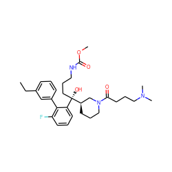 CCc1cccc(-c2c(F)cccc2[C@@](O)(CCCNC(=O)OC)[C@@H]2CCCN(C(=O)CCCN(C)C)C2)c1 ZINC000144400468