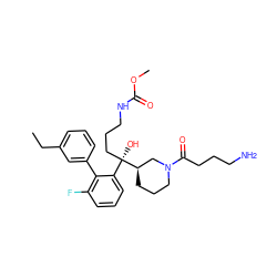 CCc1cccc(-c2c(F)cccc2[C@@](O)(CCCNC(=O)OC)[C@@H]2CCCN(C(=O)CCCN)C2)c1 ZINC000144382113