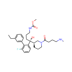 CCc1cccc(-c2c(F)cccc2[C@@](O)(CCCNC(=O)OC)[C@@H]2CCCN(C(=O)CCCNC)C2)c1 ZINC000144435728