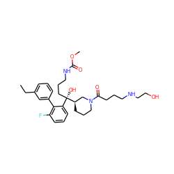 CCc1cccc(-c2c(F)cccc2[C@@](O)(CCCNC(=O)OC)[C@@H]2CCCN(C(=O)CCCNCCO)C2)c1 ZINC000144417328